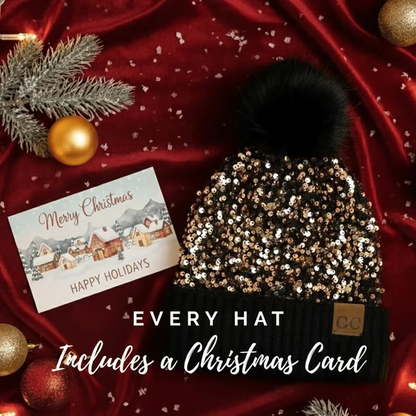 🔥Sequin Fur Pom Beanie for Women