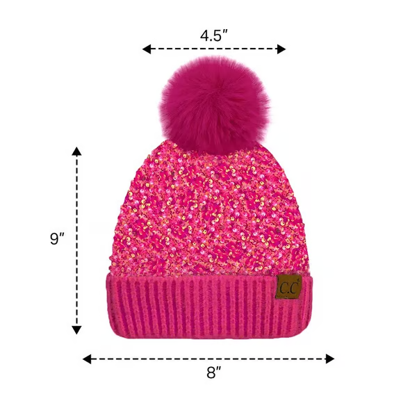 🔥Sequin Fur Pom Beanie for Women