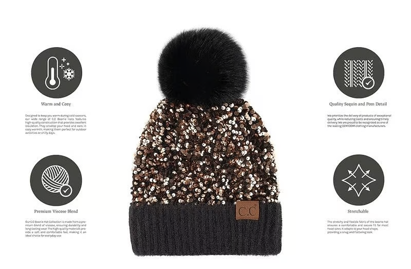 🔥Sequin Fur Pom Beanie for Women
