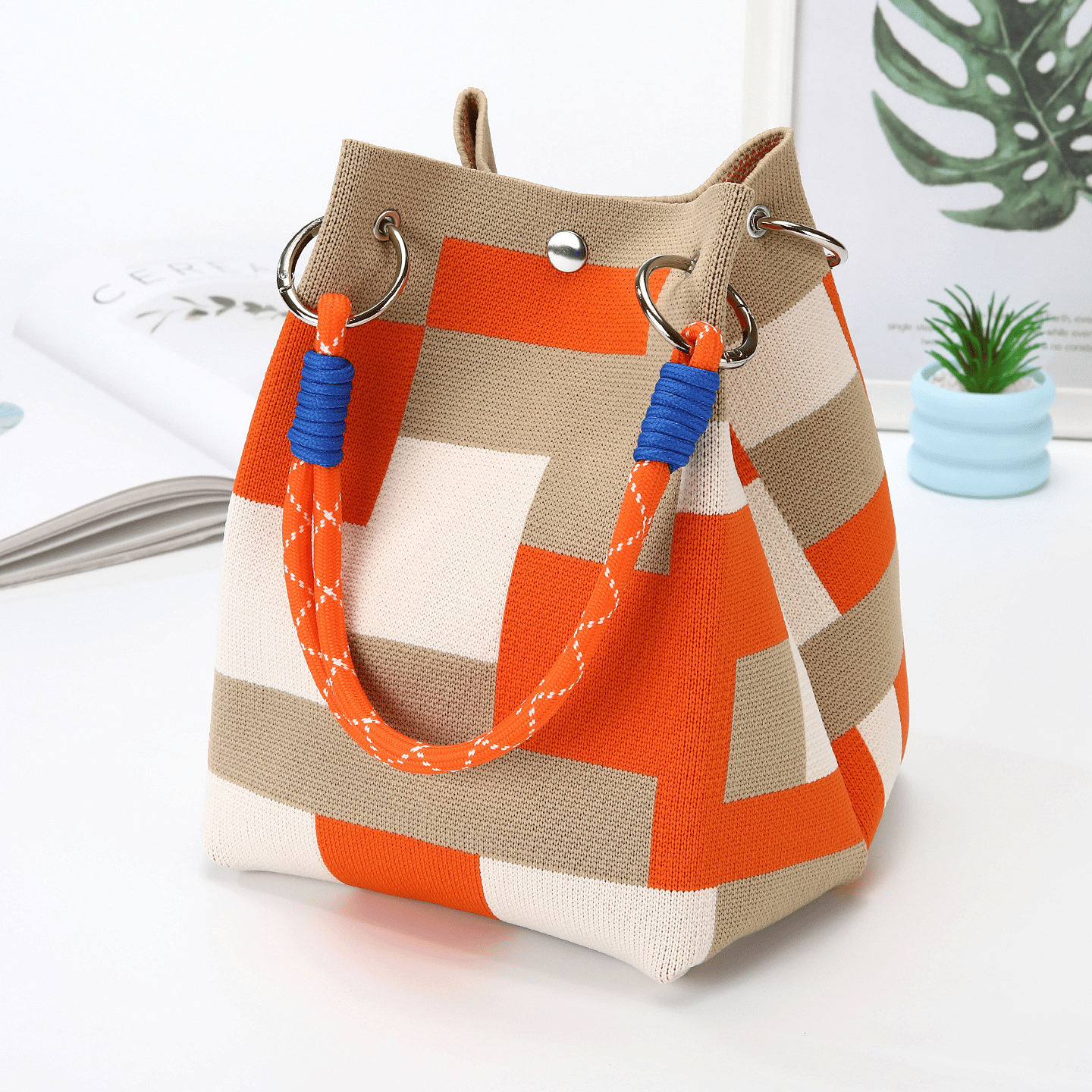 Khaki & Orange Square (New Colors),15cm x 16cm x 22cm