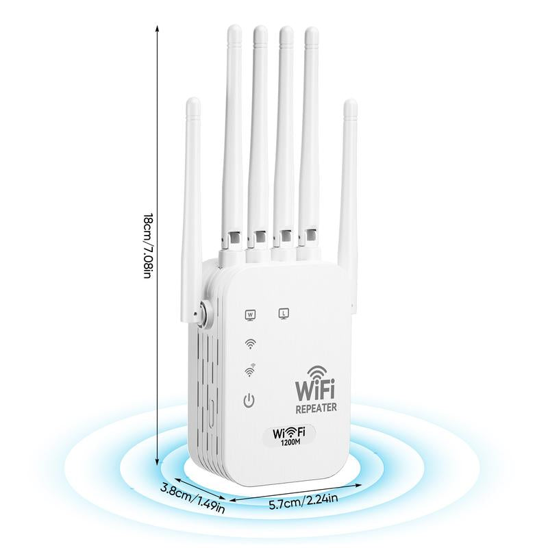 WiFi Extender 2025 6-Antenna Strong Signal, 1200Mbps Dual Band (5GHz/2.4GHz) Booster