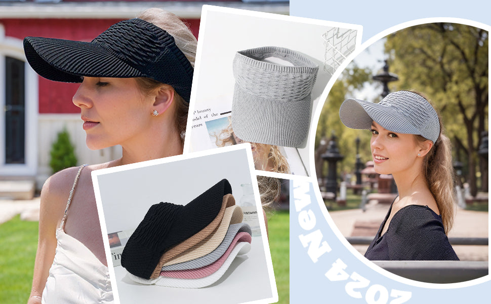 2-Pack Women’s Open-Top Breathable UV-Protection High-Ponytail Sun Visor