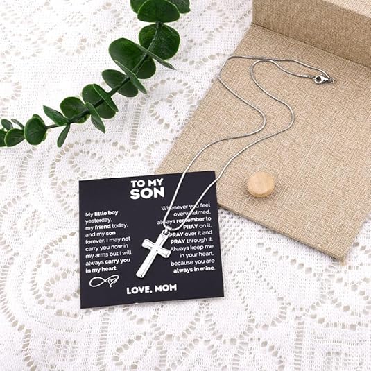 "to My Son" Stainless Steel Cross Pendant Necklace