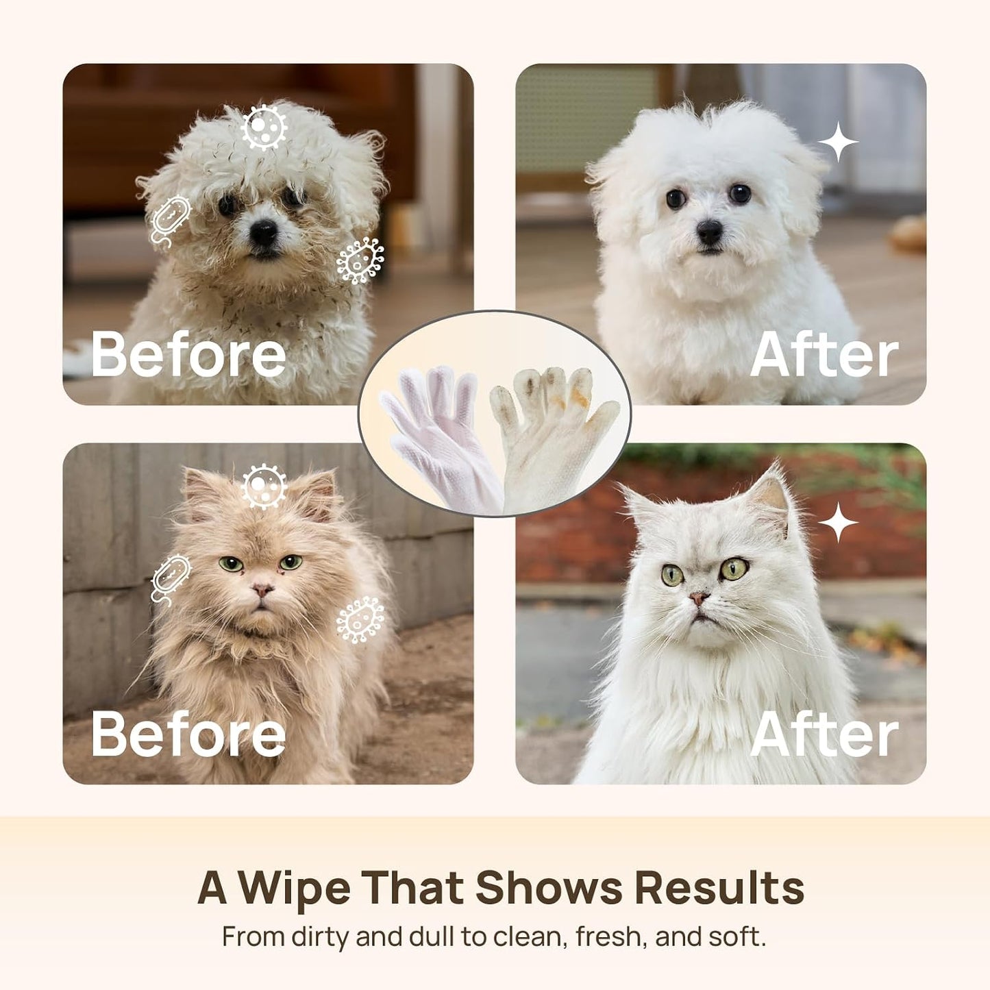 BFF PETS Deodorizing Cat & Dog GroomingGlove Wipes