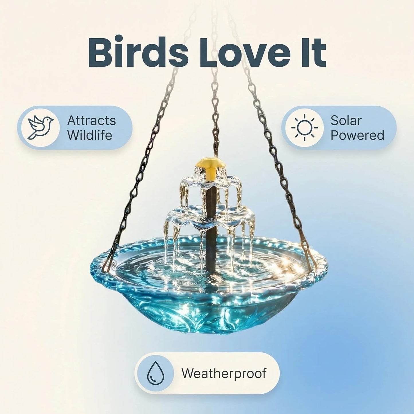 Solar Waterfall Bird Bath Fountain