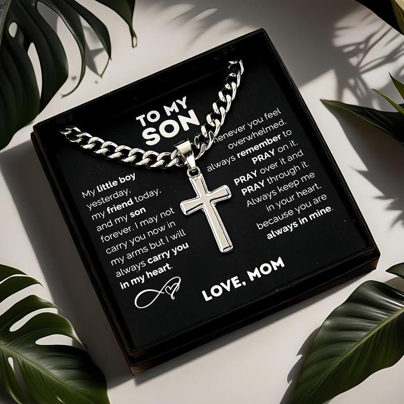 "to My Son" Stainless Steel Cross Pendant Necklace