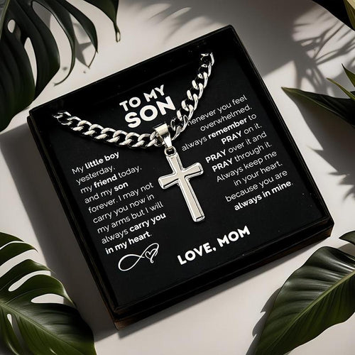 "to My Son" Stainless Steel Cross Pendant Necklace
