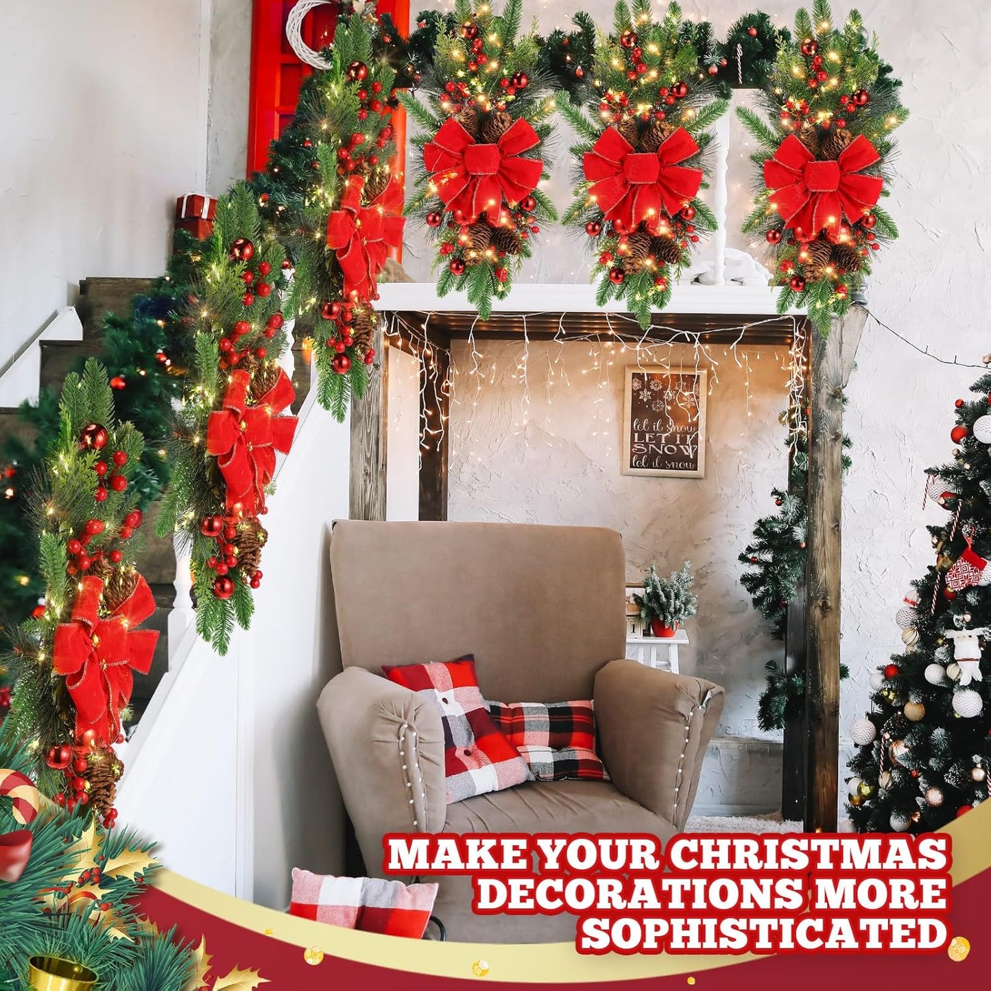 Christmas staircase decorations, teardrop-shaped hanging ornaments