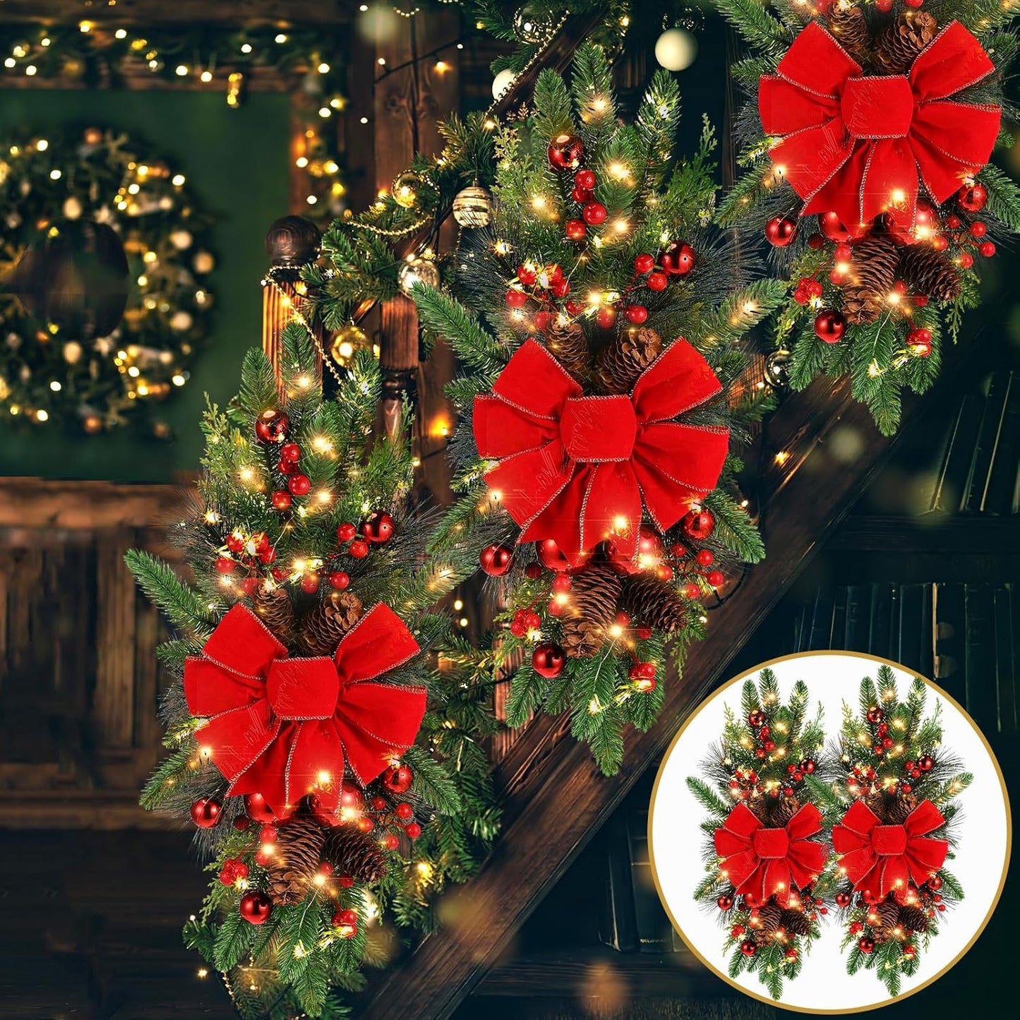 Christmas staircase decorations, teardrop-shaped hanging ornaments