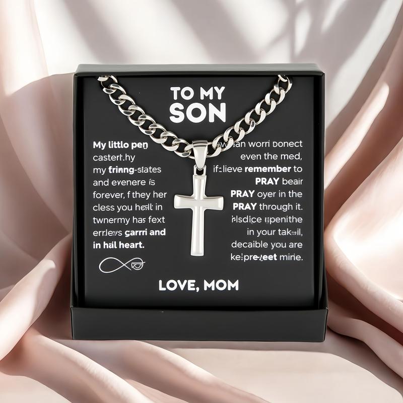 "to My Son" Stainless Steel Cross Pendant Necklace