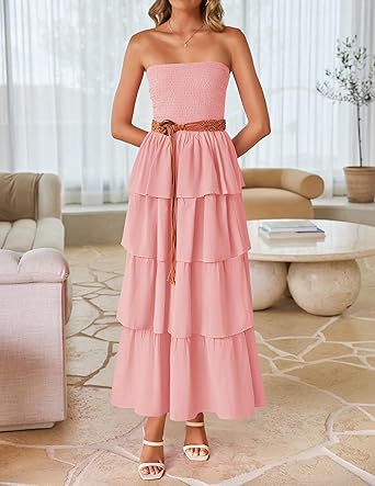 2026 New Sleeveless Off-Shoulder Gathered Layered Strapless Long Vest Dress