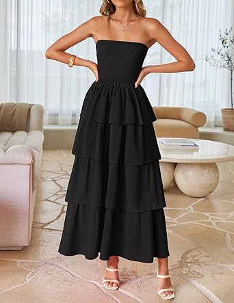 2026 New Sleeveless Off-Shoulder Gathered Layered Strapless Long Vest Dress