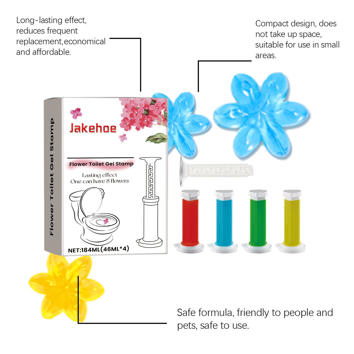 Toilet Gel Deodorant Flower 46ML × 4 + Applicator Rod × 1,🔥Buy 2👍save 10 $