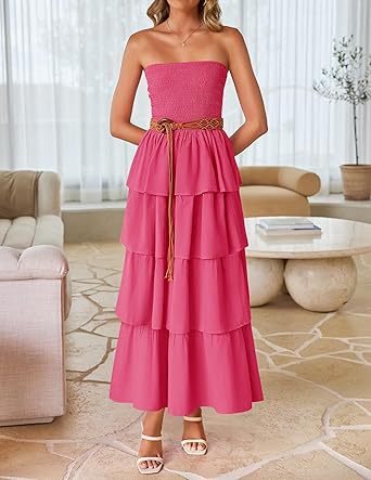 2026 New Sleeveless Off-Shoulder Gathered Layered Strapless Long Vest Dress
