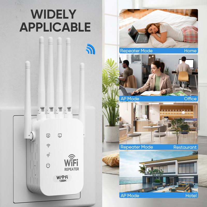 WiFi Extender 2025 6-Antenna Strong Signal, 1200Mbps Dual Band (5GHz/2.4GHz) Booster