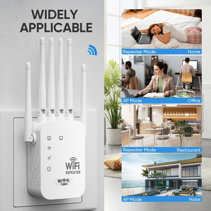 WiFi Extender 2025 6-Antenna Strong Signal, 1200Mbps Dual Band (5GHz/2.4GHz) Booster