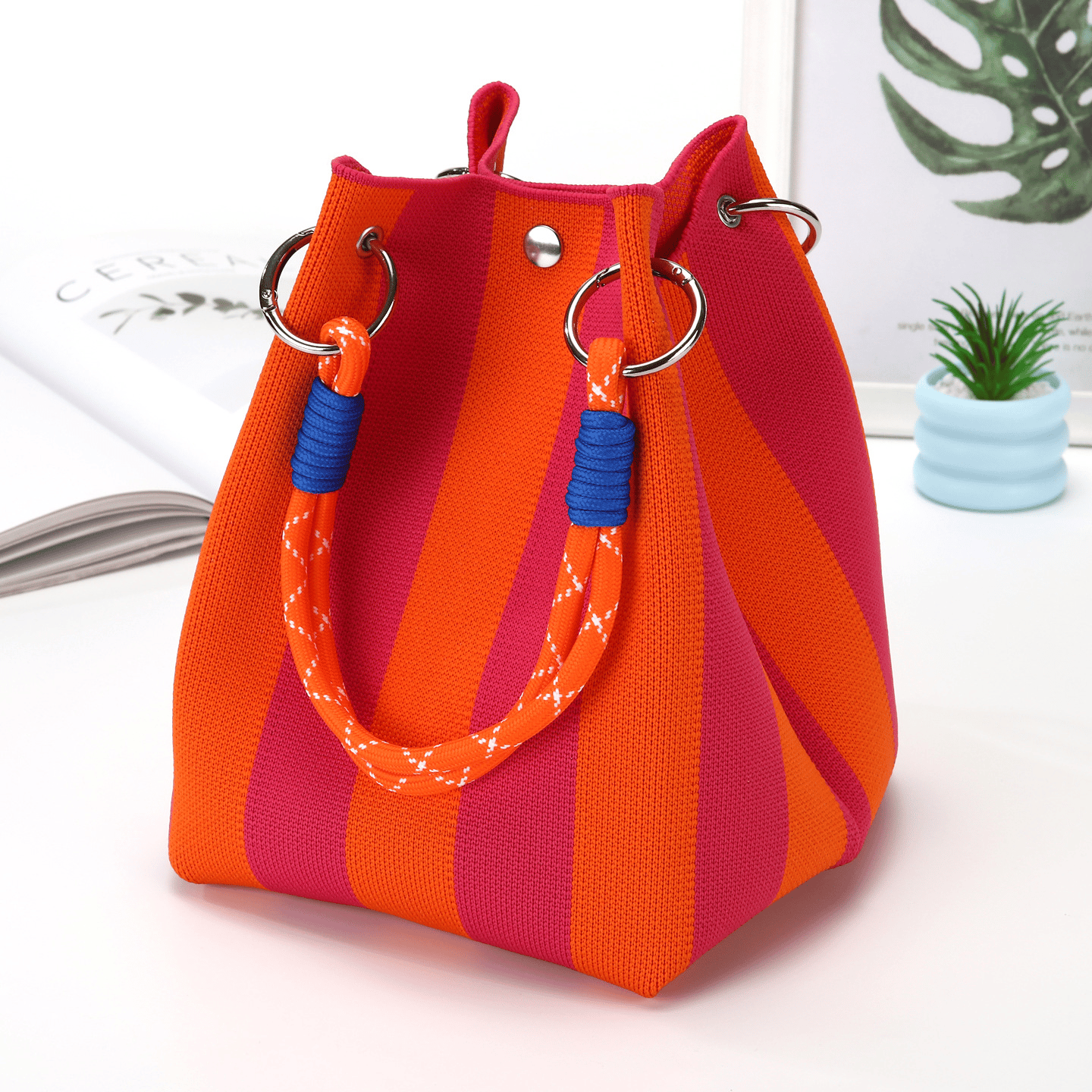 Rose red orange stripe,15cm x 16cm x 22cm